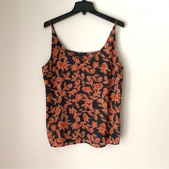 banana republic | Orange and Black Floral Cami Tank Top Adjustable Straps XL - Picture 2 of 6